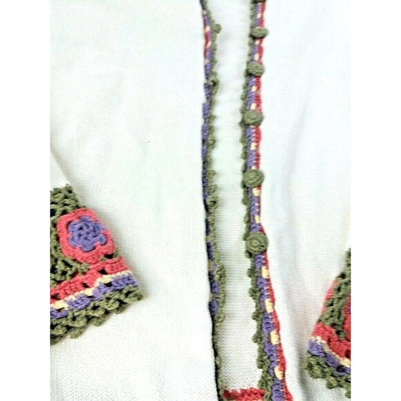 Christopher Banks Knit Cardigan Sweater Sz Small Crochet Trim Sleeve Off White - Picture 3 of 8